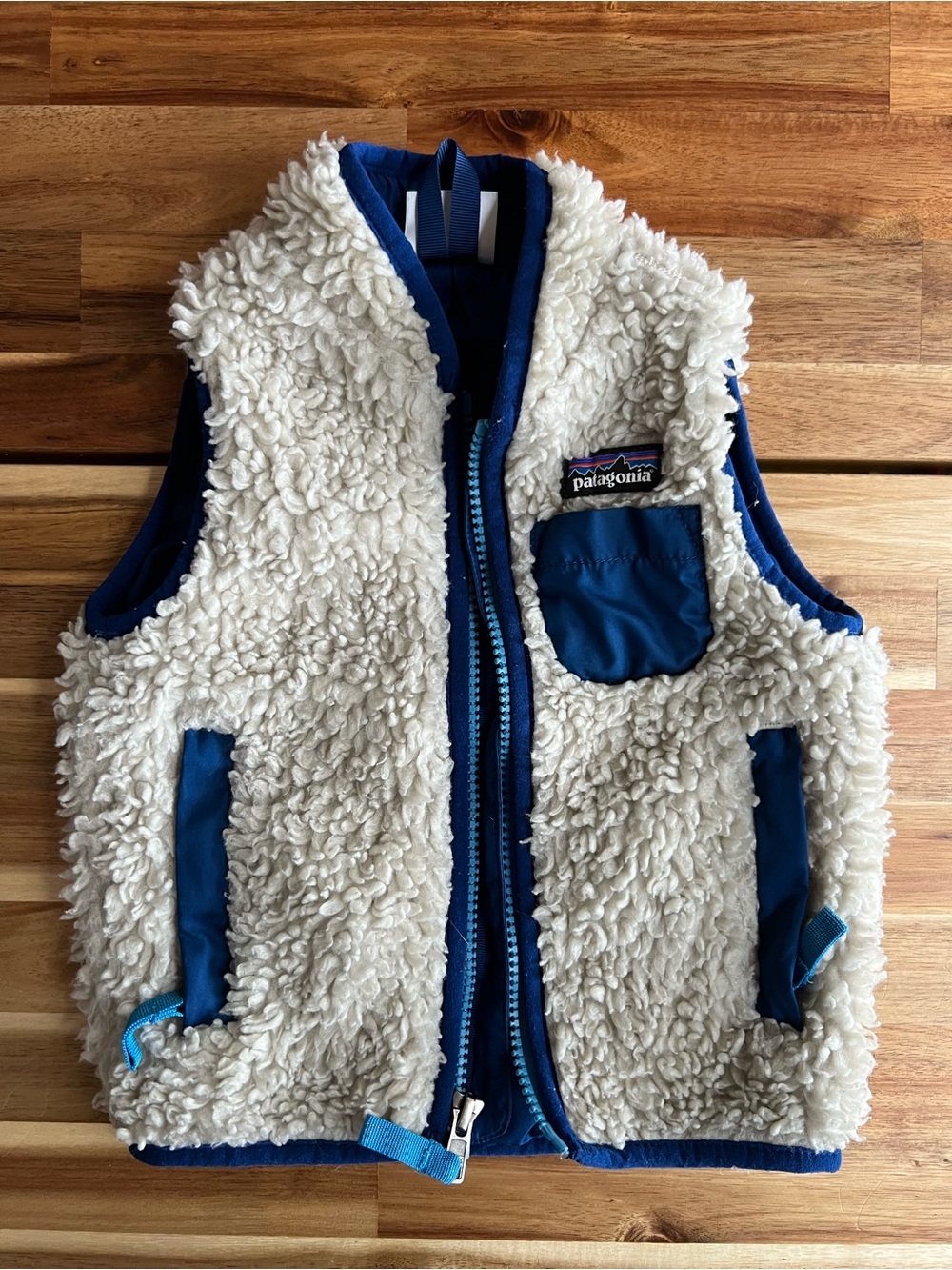 Patagonia Kids Shearling Jacket in Cream and Blue